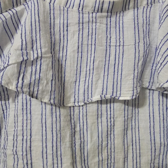 Avec Les Filles Tiered Ruffle Cropped Tank Top, Cotton/Linen Blend, Striped, EUC - Picture 6 of 11